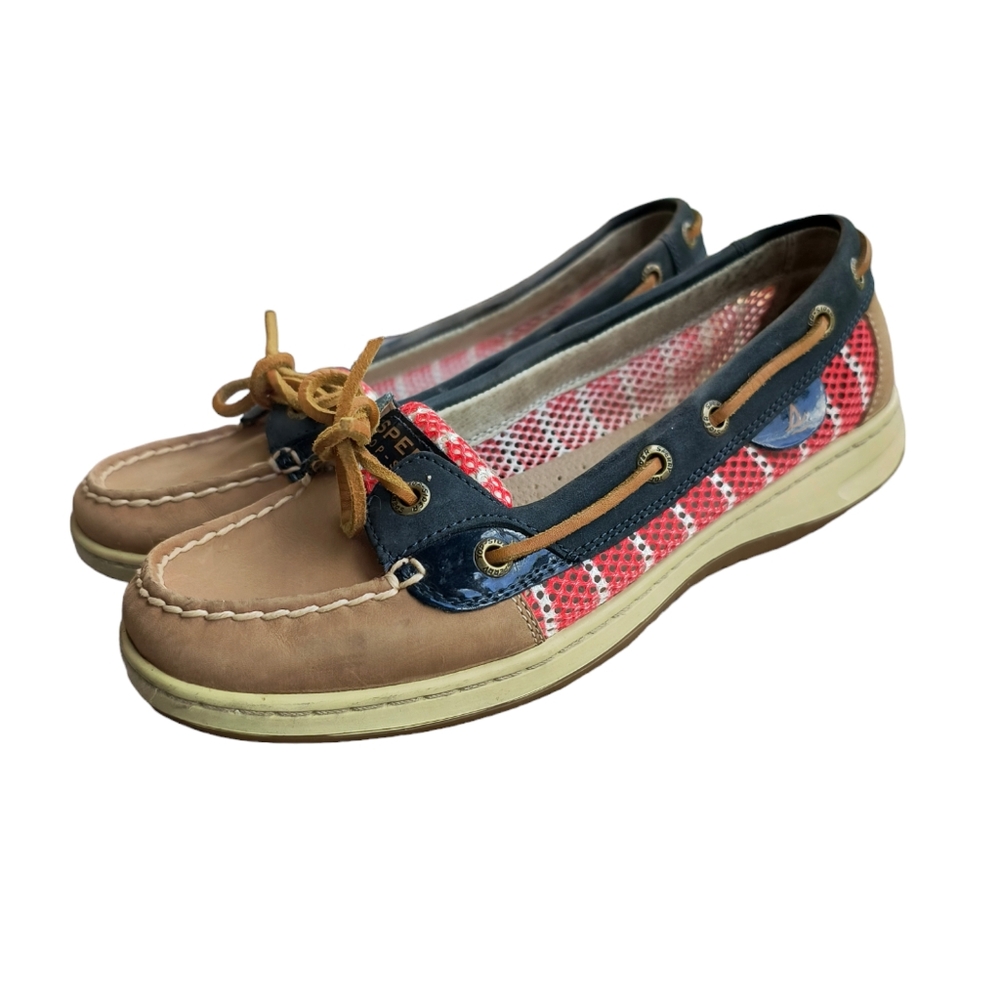 SPERRY STS91253 Angelfish Red White Blue Mesh Leather Boat Shoes Sz 7M